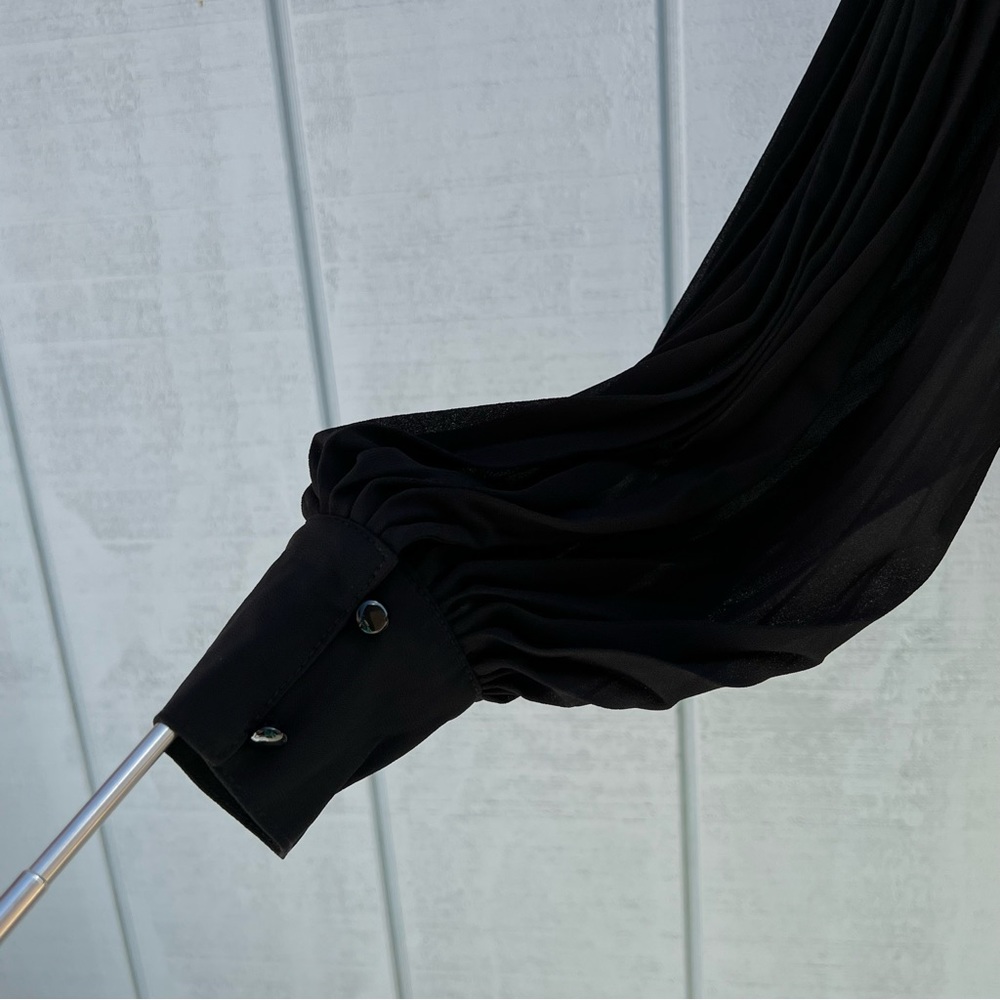 Story On Pleated Sleeve Lace Blouse Top Sheer Black See-Through - Picture 8 of 11